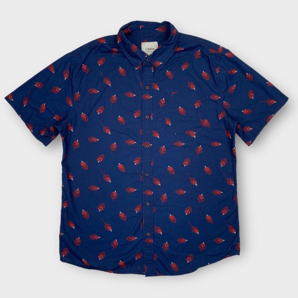 KATIN Shirt Mens Large Blue Southwest Floral Print Button Up Short Sleeve
